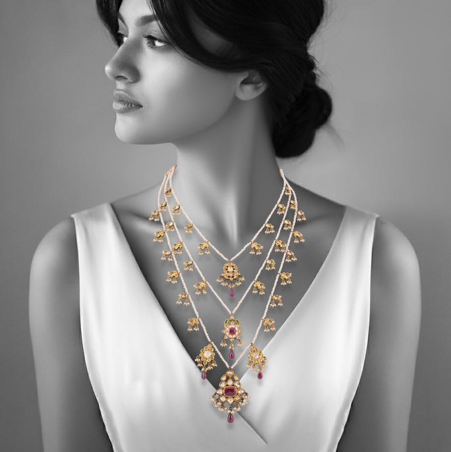 Teen Lada Necklace with Polkis, Rubies, and Pearls